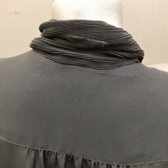 D'Allaird's Vintage Black‎ Chiffon Sheer High Collared Secretary Blouse - Picture 6 of 11